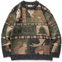 Y2k Winter Vintage Sweater Men Japanese Cute Bear Women Knitted Sweater Pullover Hip Hop Harajuku Streetwear Men Clothing Tops