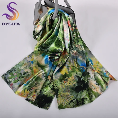 Imagen 2 del producto BYSIFA-bufanda larga de seda satinada para mujer, chal de marca de moda, estampado, primavera y otoño, 160x70cm