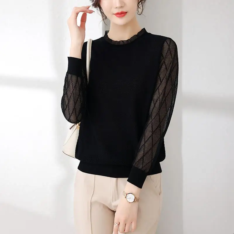 Short Hollow Out Long Sleeve Sweater 2021 Spring New Ice Silk Sunscreen Jacket Women\'s Loose Pullover Thin Bottoming Shirt