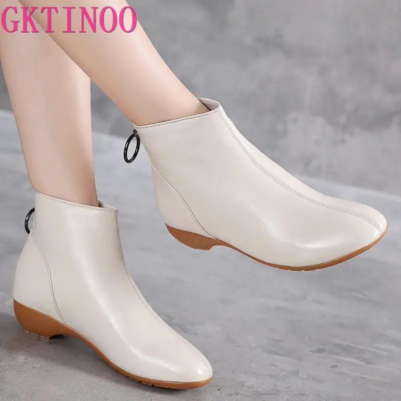 GKTINOO New Women Real Leather Ankle Boots Soft Bottom Zipper Shoes Woman Winter Warm Shoes Fashion Short Boots Big Size 34-43