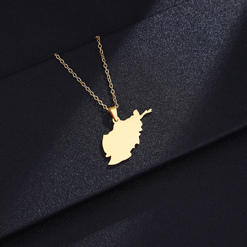 Fashion Trendy Afghanistan Map Pendant Necklaces for Women,  Stainless steel metal Gold Color /Silver Color Maps Jewelry Gifts