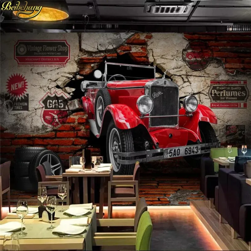 custom vintage classic car broken wallpapers for living room restaurant hotel background papel de parede wall papers home decor