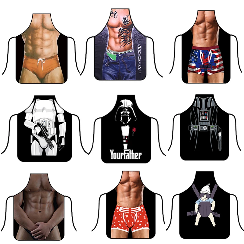 26 Types Muscle Man Kitchen Funny Apron Sexy Woman Apron Printed Bibs Baking Party Cleaning Cute Aprons For Women CS269