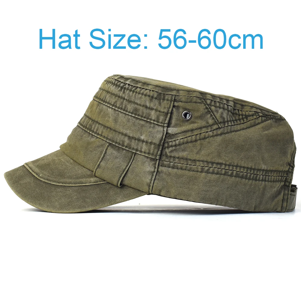 Casual Washed Cotton Flat Top Hat Adjustable Military Caps Men Women Unique Design Vintage Four Seasons