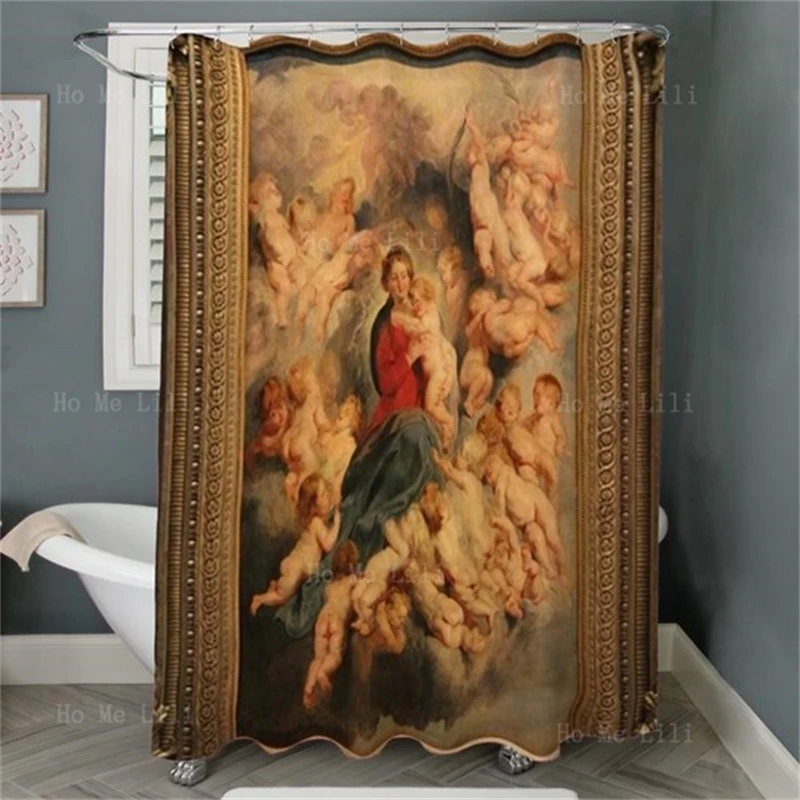 The Virgin And Child Enthroned Surrounded By Holy Innocents Old Western Greek Painting Aesthetics Renaissance Shower Curtain