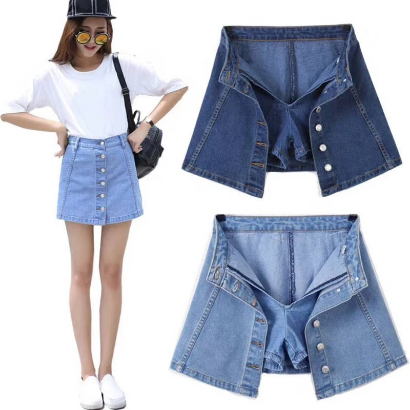 Sommer Frauen Denim Shorts Rock Mode Schlanke Hohe Taille Rock Hosen Frau Vintage einreiher A-Line Mini Jean Röcke