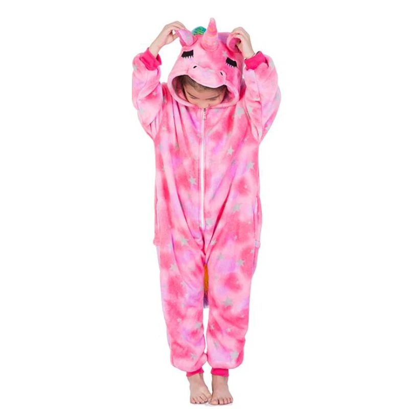 Kid Color Unicorn Cosplay Kigurumi Onesies Child Cartoon Winter Anime Jumpsuit Costume For Girl Boy Animal Sleepwear Pajamas