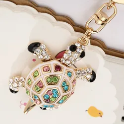 Rainbow-Turtle-Tortoise Keyrings Rhinestone-Crystal Keychains Lovely Sea-Turtles Bag Pendant Car Animal Key Chains Holder Rings