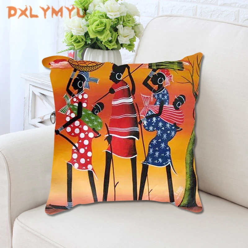 

African Style Cushion Covers Oil Painting Print Decorative Pillowcase Seat Blank Pillow Covers 45x45