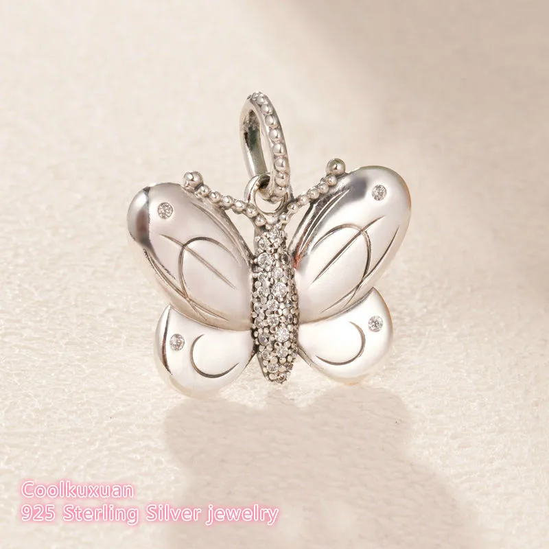 

Spring 100% 925 Sterling Silver Decorative Butterfly Pendant Necklaces beads Fits Original Pandora bracelets Jewelry Making