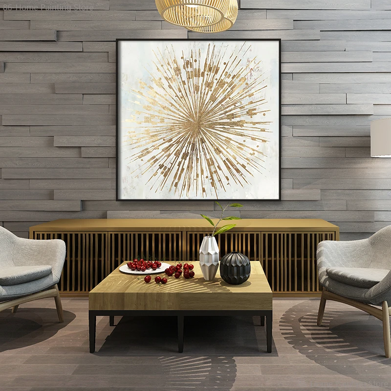 Golden Firework Flower Quadro Canvas Paintings Wall Art Abstract Print Posters Home Decor Pictures for Living Room Decoration