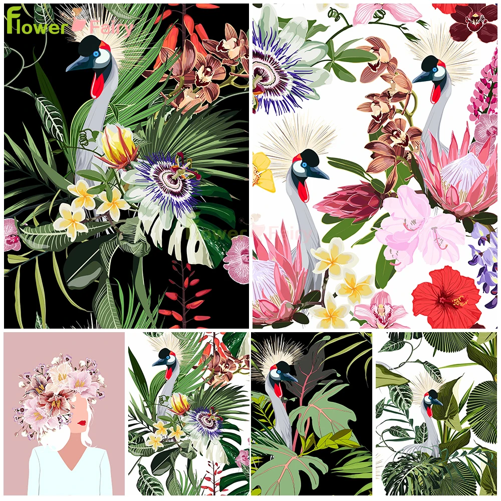 Flamingo Tropical Plants Flowers Wall Art Canvas Painting Leaf Nordic Poster Wall Pictures For Living Room Home Decor Unframed