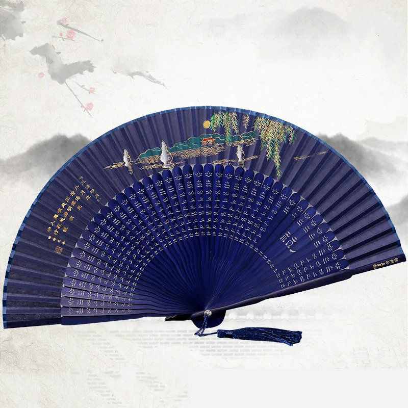 Silk Folding Dance Fan Portable Vintage Lady Folding Fan Chinese Landscape Fans Summer Women Bamboo Hand Fan Abanicos Para Boda - Image 3