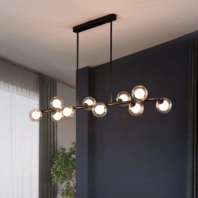 

Nordic Long LED Pendant Lights Glass Ball Black Gold for Dining Room Table Bar Counter Chandeliers Home Indoor Lighting Fixture