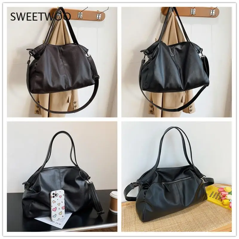 Big Black Shoulder Bags for Women Large Hobo Shopper Bag Solid Color Quality Soft Leather Crossbody Handbag Lady Travel Tote Bag