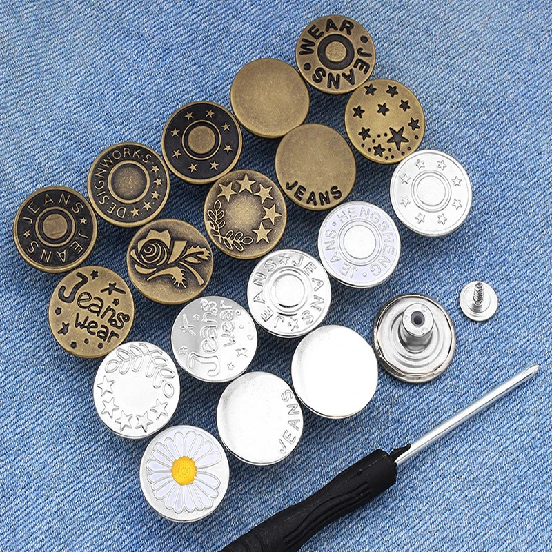 10PCS/Set Sewing-free Detachable Pants Change Waist Size Buckle Men Women Jeans Button Accessories to Send Screwdriver