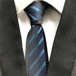 New Designer Men's Ties Jacquard Woven Neck Tie Unique Blue Novelty Panel Neckties Black Border with Blue Diagonal Stripes