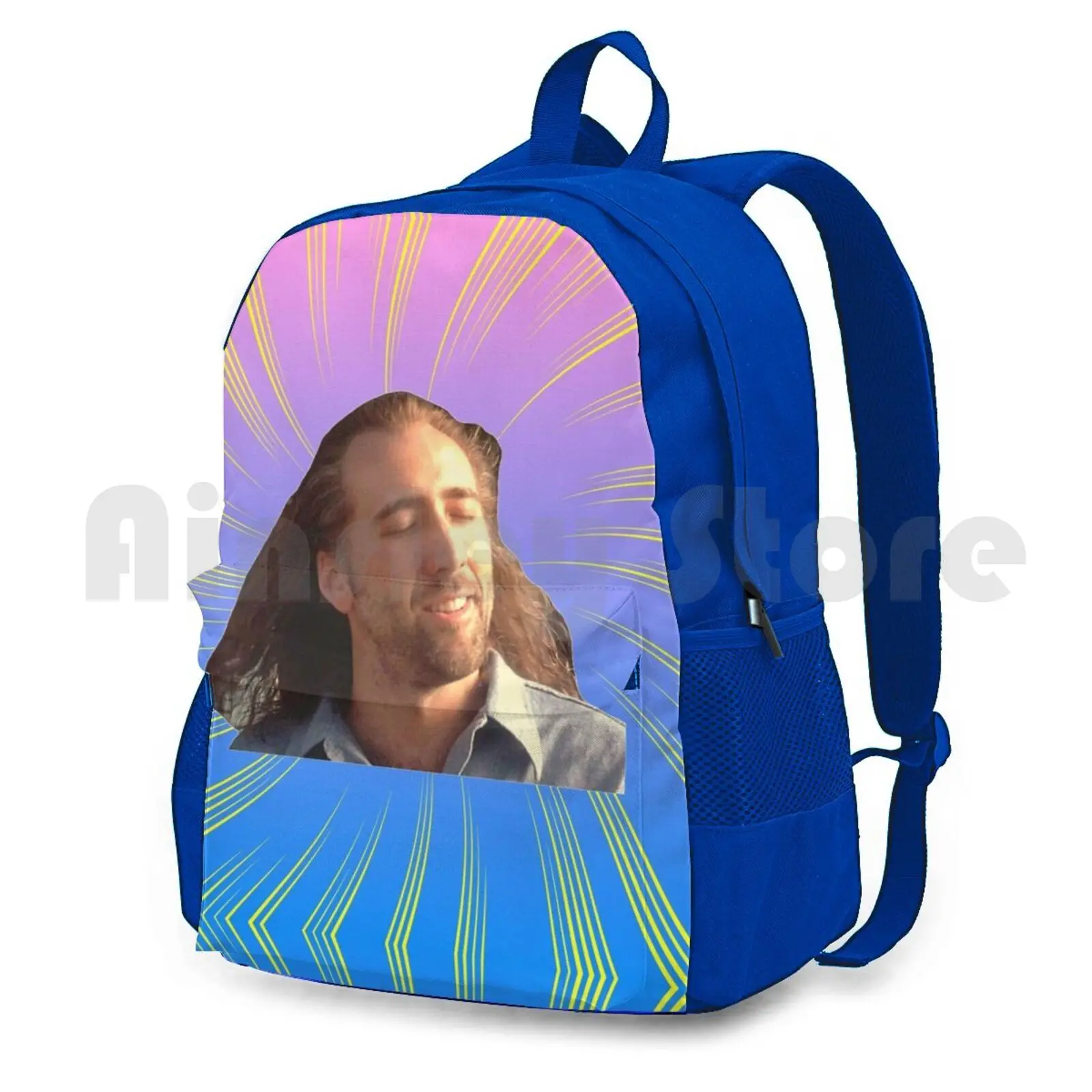 Nicholas Cage Vibing Outdoor Hiking Backpack Waterproof Camping Travel Nicholas Cage Nick Cage Meme Anime Vibes Trending Cartoon