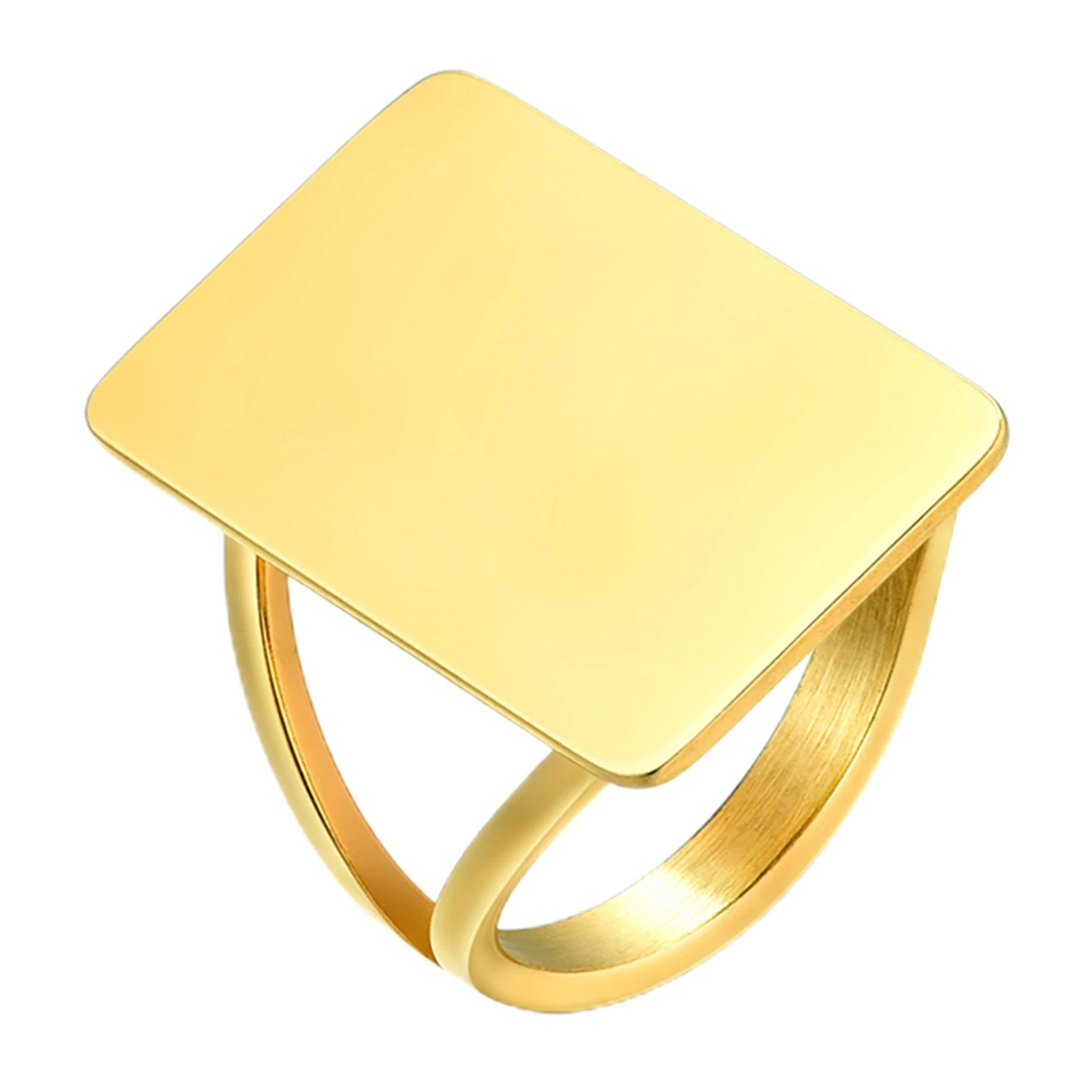 BONISKISS 2020 New Fashion Gold Color Large Square Rings for Women Stainless Steel Ladies Ring Jewelry Gifts Wholesale