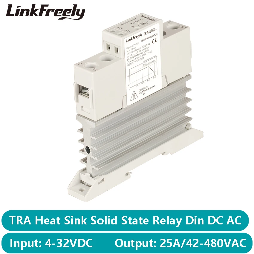 

TRA48D25L 25A Photoresistor Heat Sink SSR Solid State Relay Din Rail DC AC 5V 12V 24V 32VDC Input 42-480VAC Output Power Relay