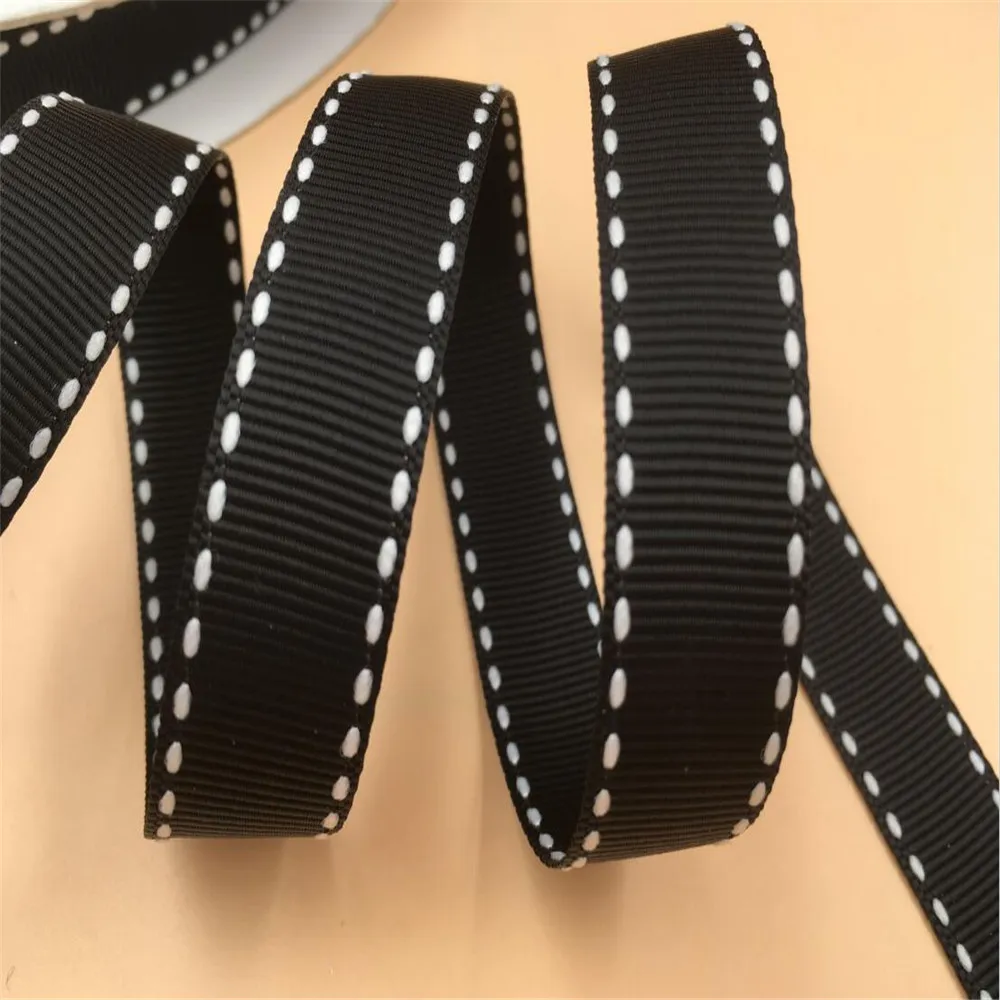 

5/8" 16mm White Stitches Black Grosgrain Ribbon for Gift Wrap Packing Decoration DIY Handmade 10yards