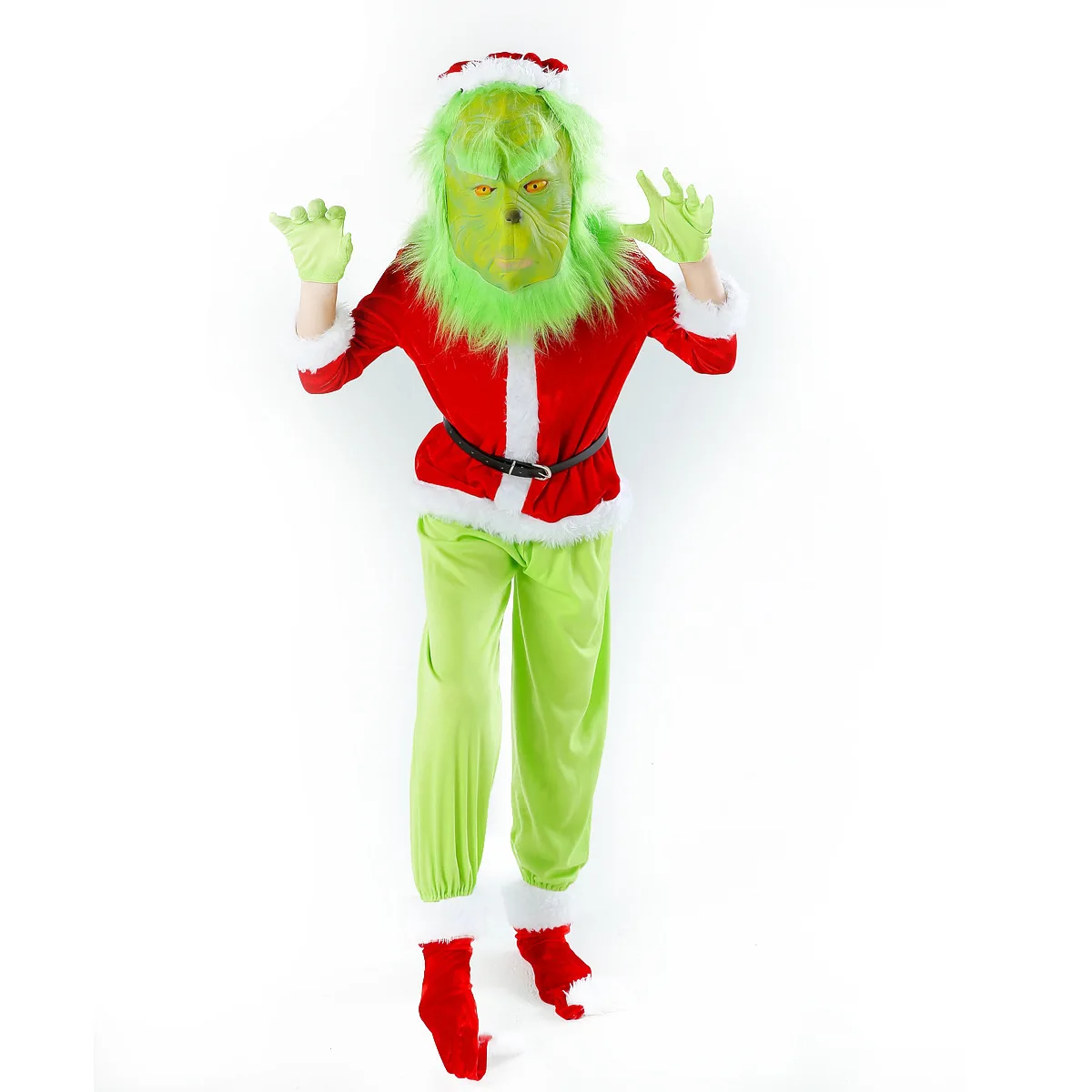 Green fur monster Гринч Christmas Halloween suit party clothes adult children\'s suit cosplay Without mask