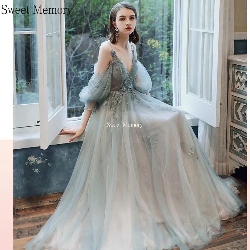 Sweet Memory – robe de demoiselle d'honneur en Tulle, longue longueur au sol, avec des Appliques à lacets, robe de soirée formelle Sexy pour femmes, robe de bal, 2021