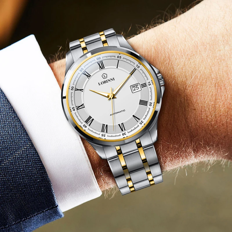 LOBINNI Men's Automatic Mechanical Watch Luxury Swiss Brand Japan Imported NH35A Movement Sapphire Crystal 50M Waterproof L9008M