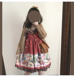 Gothic palace sweet princess lolita strap dress vintage falbala high waist printing victorian dress kawaii girl gothic lolita