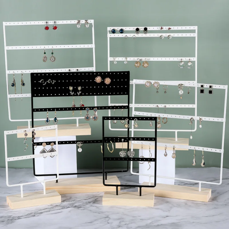 Jewellery Display Rack White/Black Metal Wooden 24/36/44/66/88/110/144 holes Stand for Earrings Jewelry Stud Earrings Holder