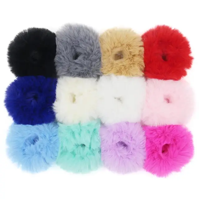 Furling Girl 1 PC Fluffy Faux Fur Furry Scrunchies Miękkie, ręcznie robione futrzane elastyczne opaski do włosów Pierścionek dla pań Opaski do włosów