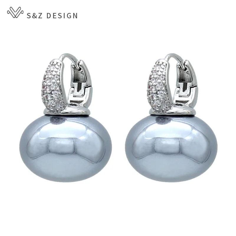 S & Z DESIGN Neue Mode Brot Runde Große Perle Baumeln Ohrringe Für Frauen Hochzeit Schmuck Geschenk Temperament Zirkonia Eardrop – Detail 15