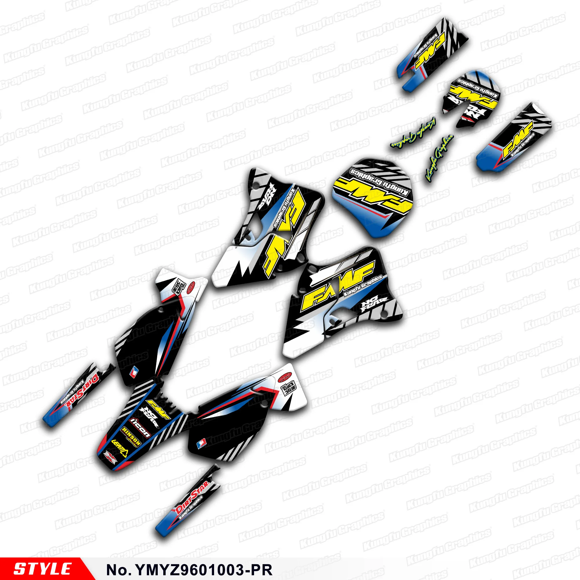 

Aftermarket Race Stickers Dirt Bike Decals for Yamaha YZ 125 250 1996 1997 1998 1999 2000 2001, Style No.YMYZ9601003-PR