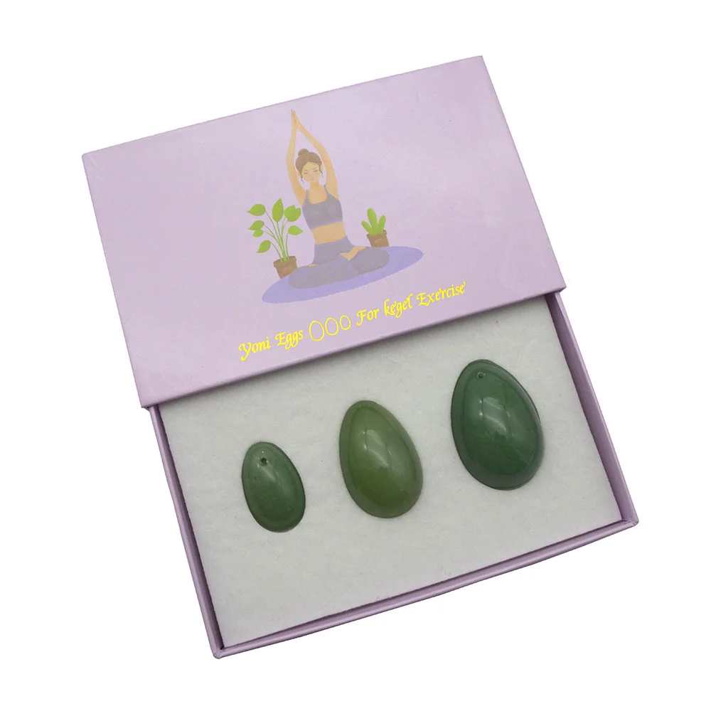 Different Jade Materials Sets Yellow Jade Yoni Egg Set For Kegel Exercise Natural Jade Egg Drilled Stone