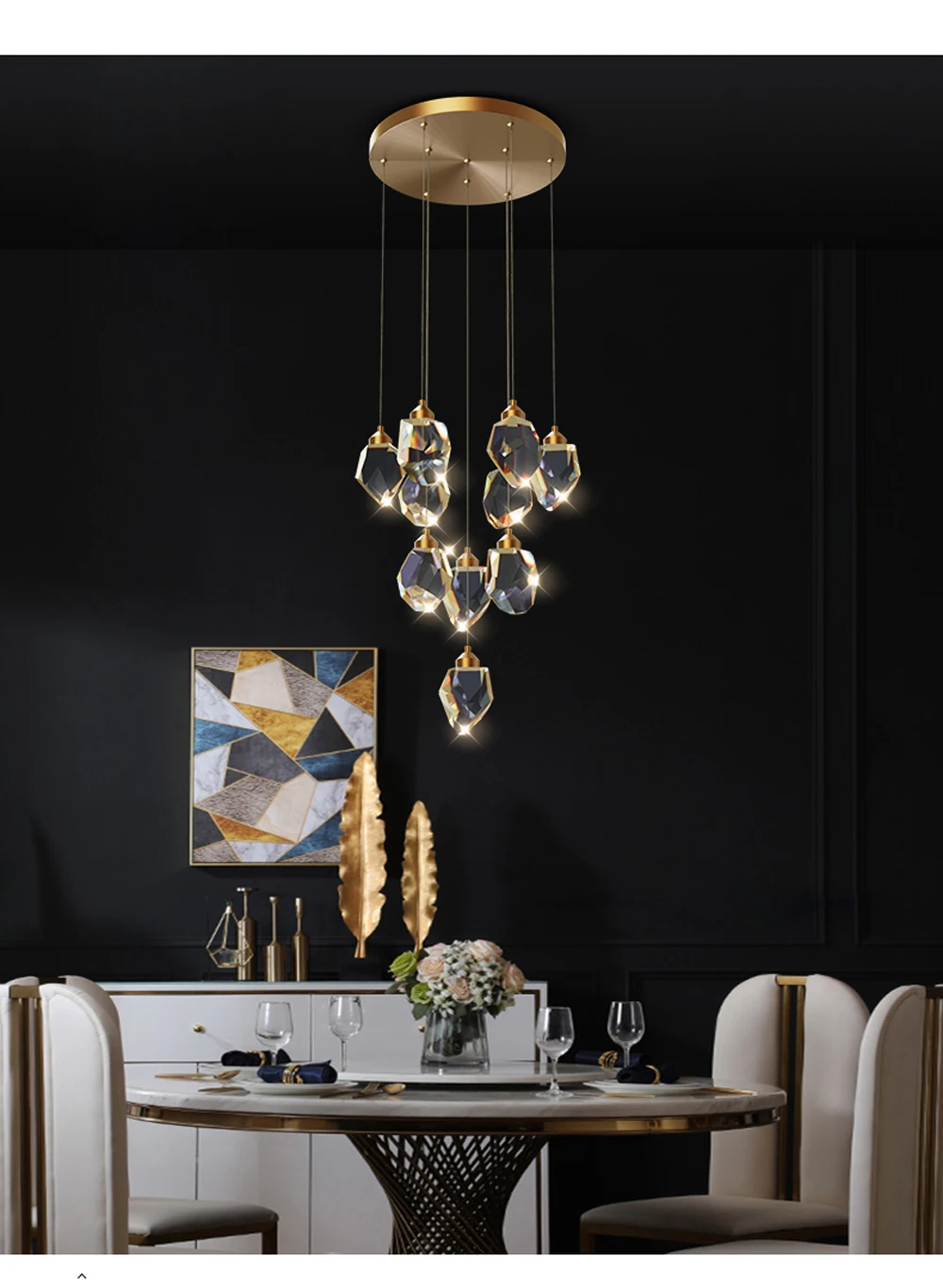 LED Copper Crystal Stone Golden Pendant Lamp Light