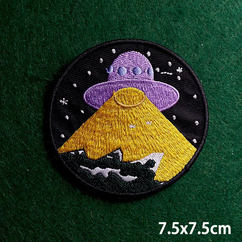 2pcs Alien Patch Iron On Patches For Clothes UFO Patches Stripe Badge Stickers Embroidery Sew On Clothes Universe Applique Decor