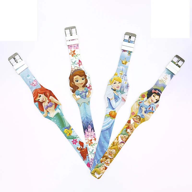 Disney Cartoon digital Luminous Wristwatch Princess Series Electronic Label kids watches girls LED display Complete Calendar