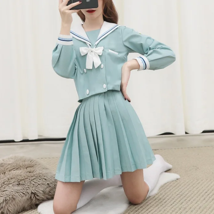 JK Uniforms Middle School Students Japanese Sailor Suit School Uniform Cosplay  Students Mint Green Skirt Suit