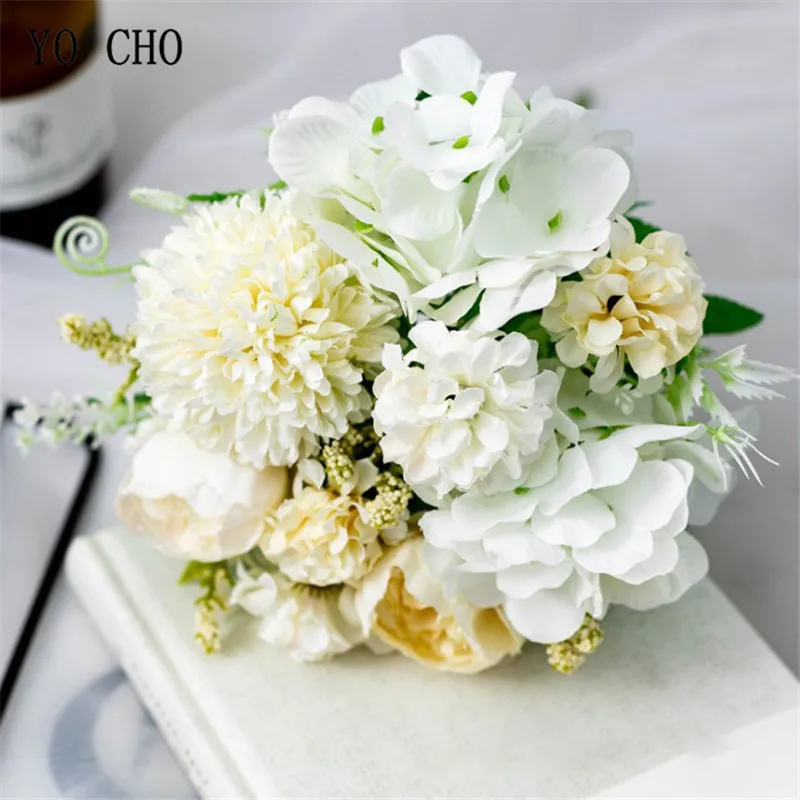 YO CHO — Fleurs artificielles pour marriages, grosses roses, hortensias synthétiques, bouquet, arrangement floral, décoration intérieure, soie, tige et tête en plastique