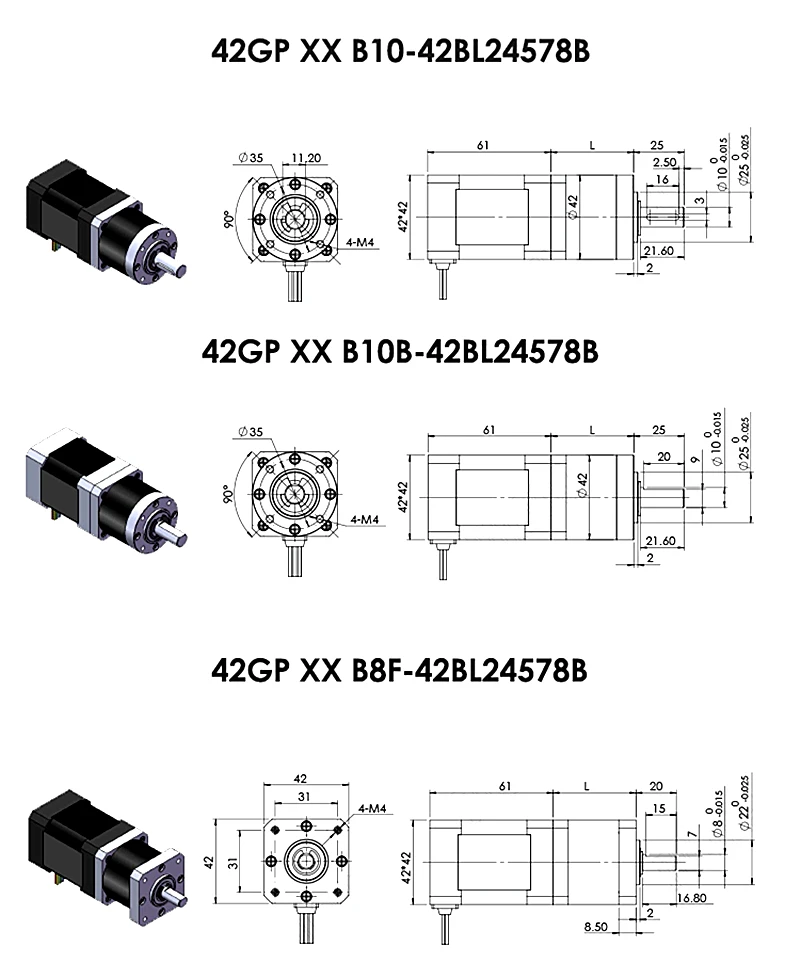 Imagem -06 - Motor sem Escova da Engrenagem 24v 45w da C.c. do Redutor Planetário de 42 mm de Alta Resistência do Aço mm 10 mm Motor da Qualidade do Eixo 61 mm da Keyway