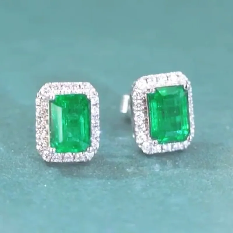 

Classic Princess Cut Green Zircon Stud Earrings Luxury Green Gems Crystal Earrings Bridal Earrings Wedding Jewelry Lover's Gifts