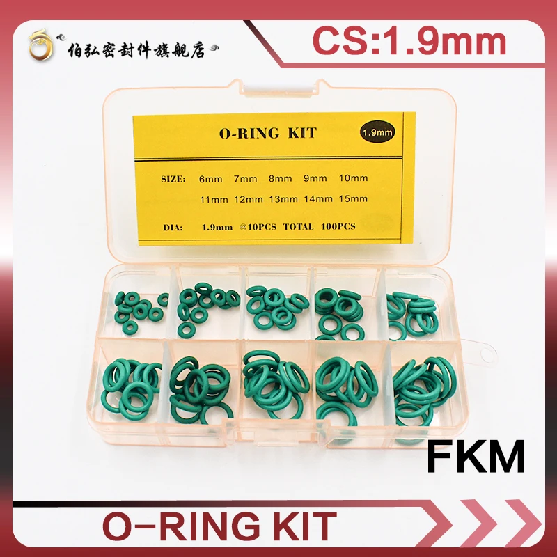 

Fluororubber Thickness 1.9mm green rubber ring FKM O ring seal FKM seal O-ring ordering kit classification kit