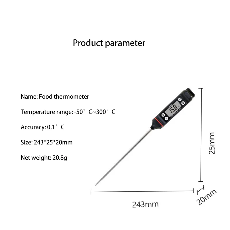 Digitale Voedsel Thermometer -50 ~ 300 ℃ Temperatuurmeting Lcd ℉/℃ Hoge Lage Temperatuur Meter Voor Koken barbecue Toast Melk Ijs