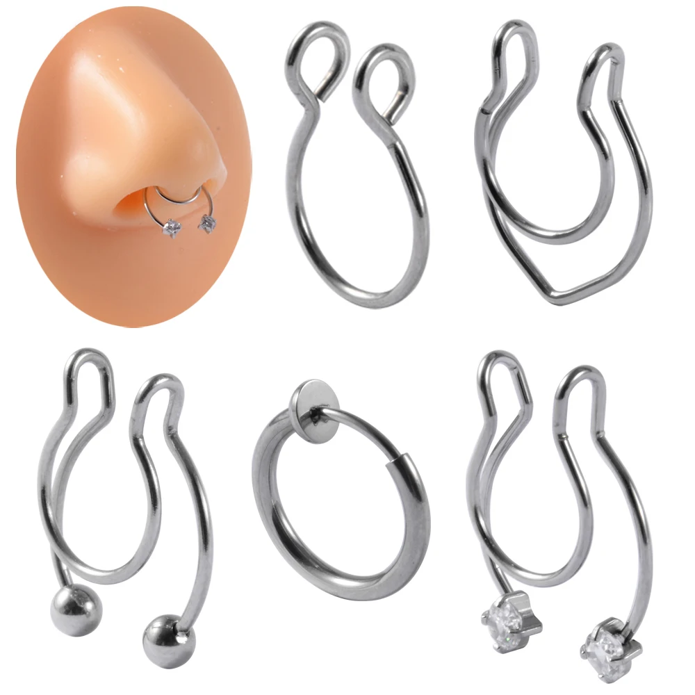 1Pcs Stainless Steel Fake Nose Ring Hoop Septum Rings Clip Lip Ring Earrings Ear Studs Helix Lobe Tragus Cartilage Piercing Body