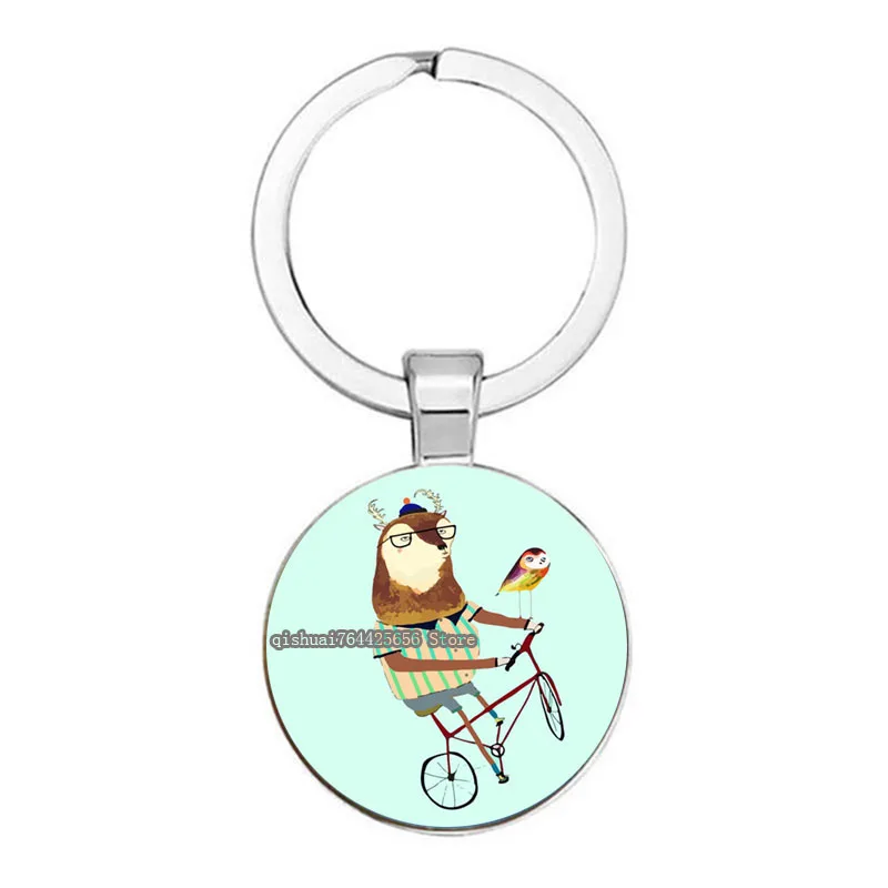 New 25mm Handmade Cartoon Zebra Giraffe Tiger Bicycle Keychain, Lion Bear Owl Fox Feathers, Boys And Girls Children’S Holiday Fa