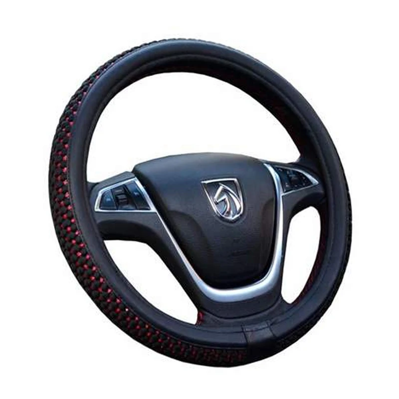 KKYSYELVA PU Leather +Silk Steering Wheel Covers for Car Bus Truck 36 38 40 42 45 47 50cm Diameter Auto Steering-wheel cover