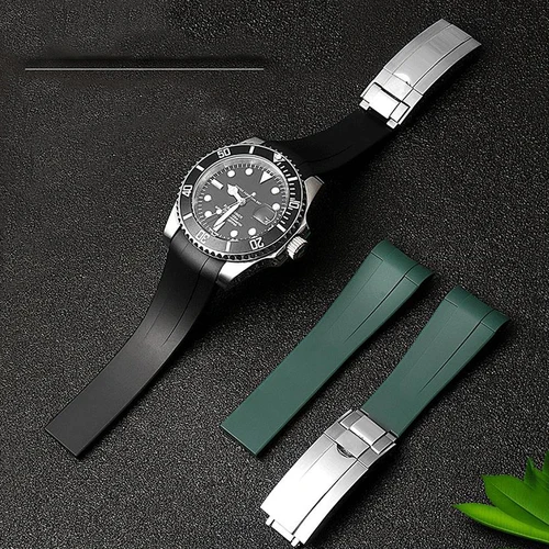 Imagen 2 del producto Correa de reloj de goma de alta calidad para pulsera Rolex 20mm 21mm negro azul extremo curvo pulsera de silicona resistente al agua