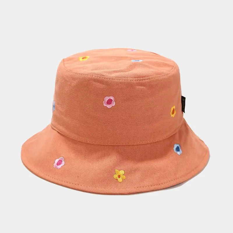 LDSLYJR Cotton Flower Embroidery Bucket Hat Fisherman Hat Outdoor Travel Hat Sun Cap Hats for Men and Women 250