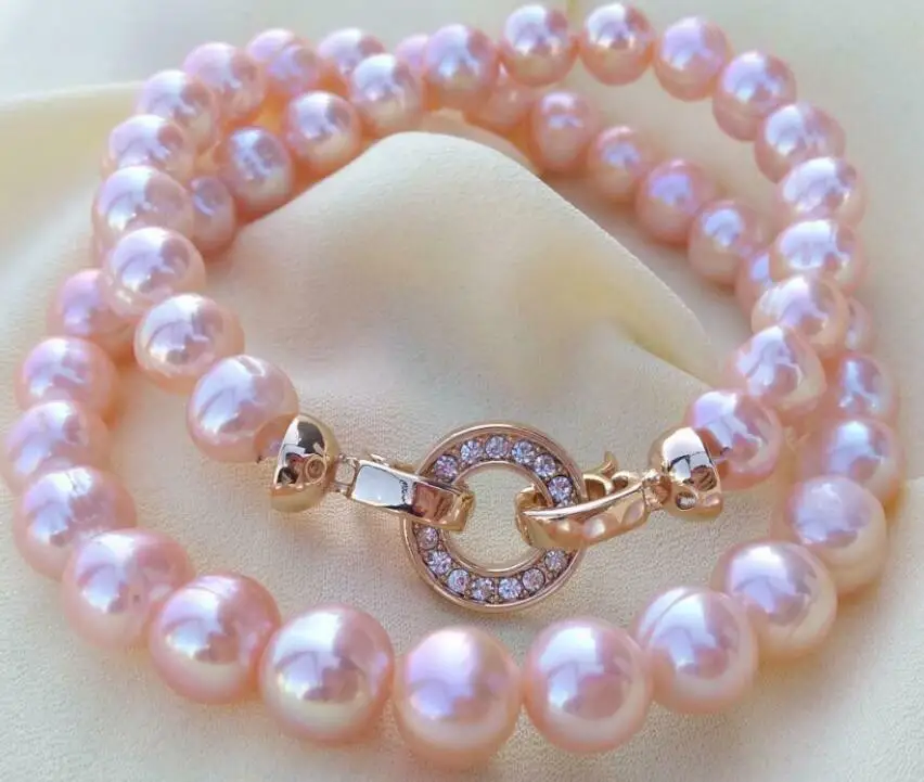 Elegant 9-10mm South Sea Gold Pink Pearl Necklace 18inch Free Shipping At Party