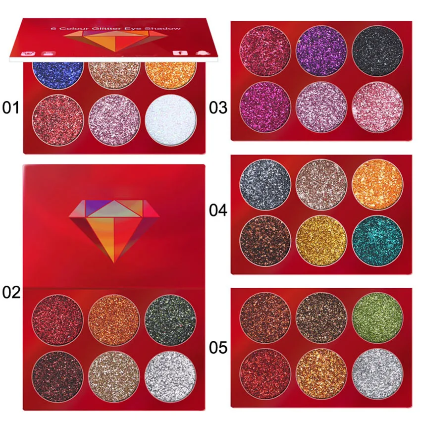6 Màu Sắc Lấp Lánh Eyeshadow Palette Kim Cương Dạ Quang Mắt Thời Trang Nữ Lâu Sáng Bóng Bột Phấn Mắt Dụng Cụ Trang Điểm